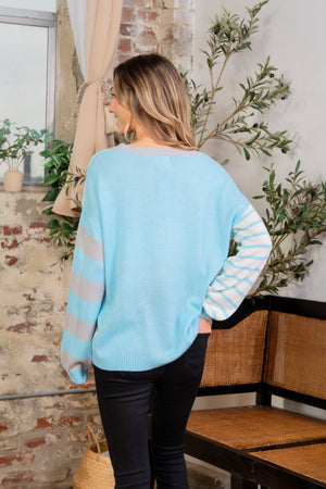 Striped Dropped Shoulder Sweater Blue/Mint