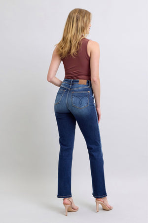 Judy Blue High Waist Vintage Dark Wash Thermal Straight Leg Jeans