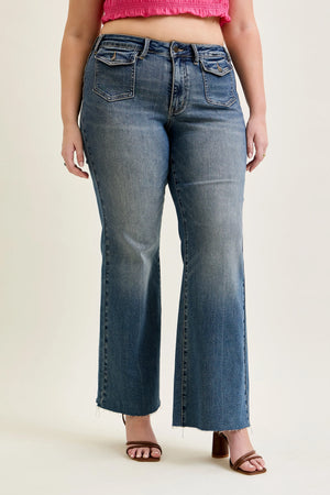 Judy Blue Mid Rise Flare with Front Flap Pocket Jeans