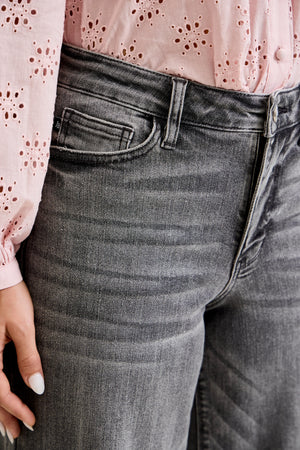 Judy Blue Mid Rise Palazzo Split Back Yoke Washed Grey Jeans