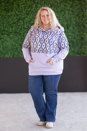 Hailey Pullover Hoodie - Lavender and Dark Geometric by Michelle Mae