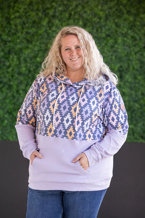 Hailey Pullover Hoodie - Lavender and Dark Geometric by Michelle Mae