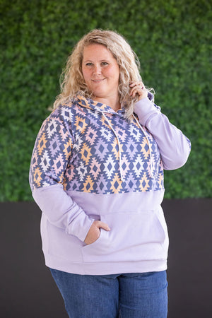 Hailey Pullover Hoodie - Lavender and Dark Geometric by Michelle Mae