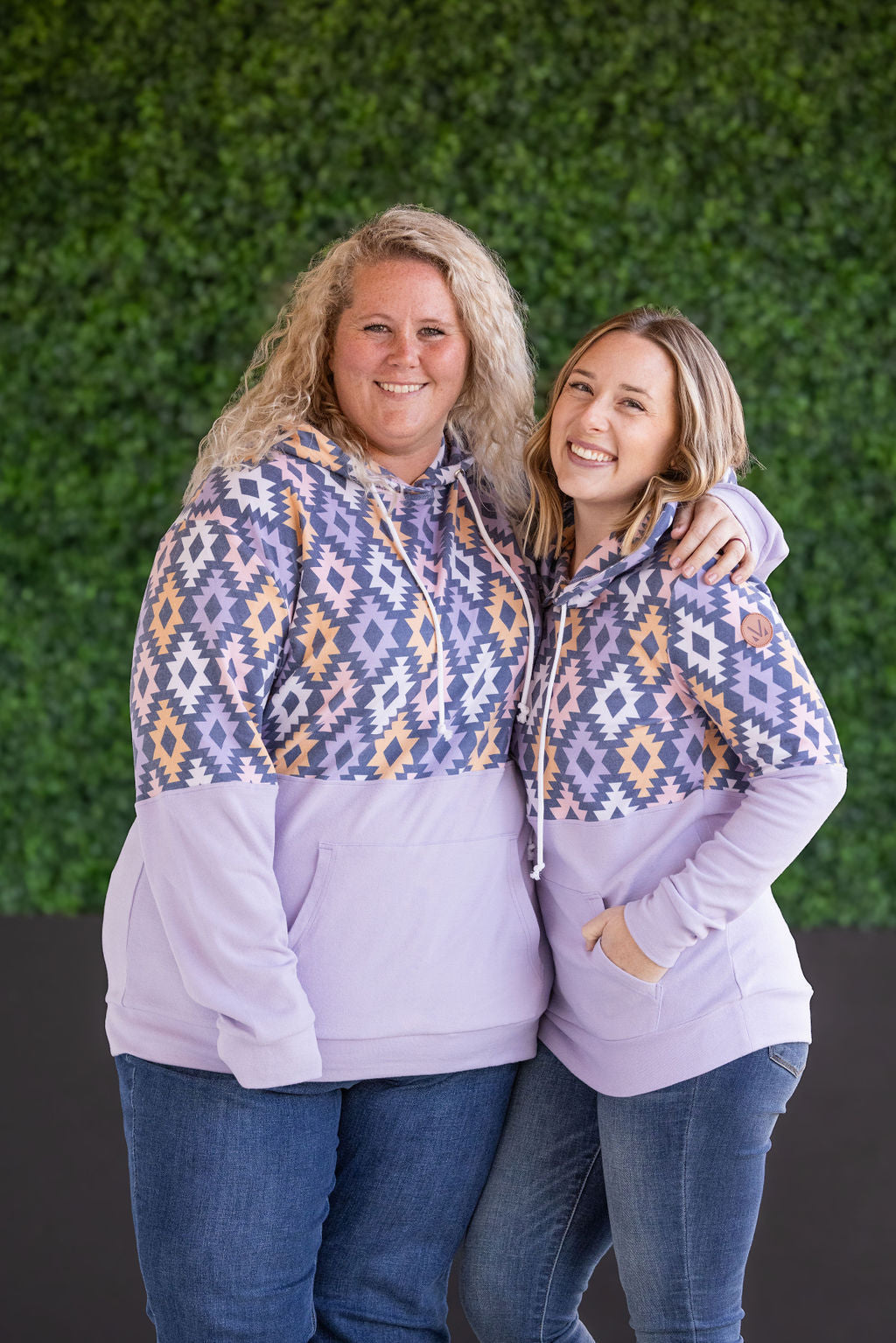 Hailey Pullover Hoodie - Lavender and Dark Geometric by Michelle Mae