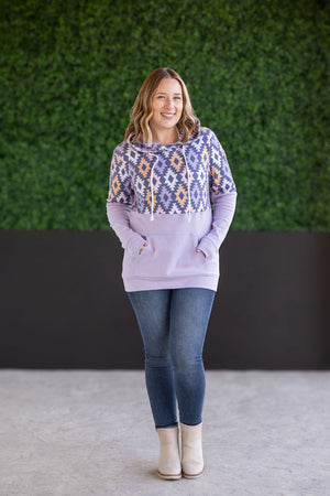 Hailey Pullover Hoodie - Lavender and Dark Geometric by Michelle Mae