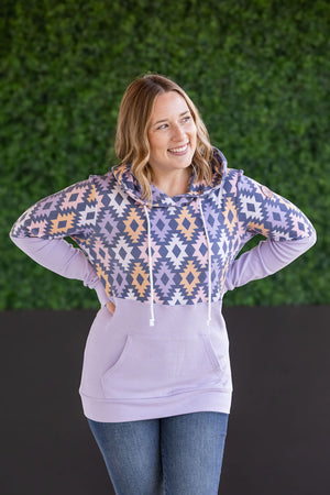 Hailey Pullover Hoodie - Lavender and Dark Geometric by Michelle Mae