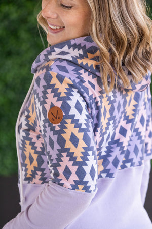 Hailey Pullover Hoodie - Lavender and Dark Geometric by Michelle Mae