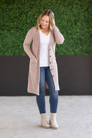 Colbie Ribbed Cardigan - Neutral Pink by Michelle Mae