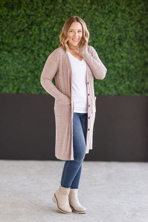 Colbie Ribbed Cardigan - Neutral Pink by Michelle Mae