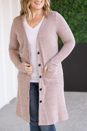 Colbie Ribbed Cardigan - Neutral Pink by Michelle Mae