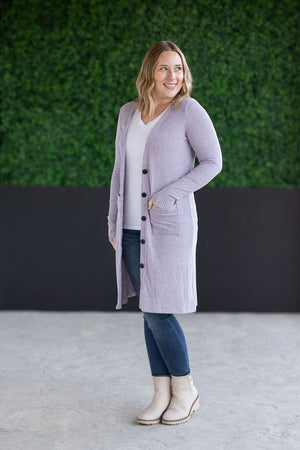 Colbie Ribbed Cardigan - Lavender by Michelle Mae