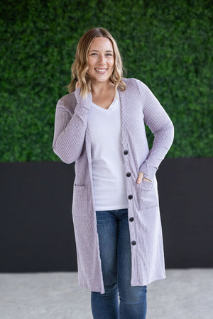 Colbie Ribbed Cardigan - Lavender by Michelle Mae