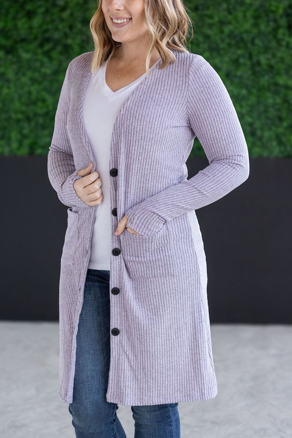 Colbie Ribbed Cardigan - Lavender by Michelle Mae