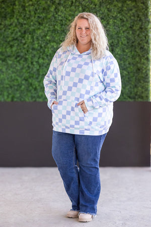 Hailey Pullover Hoodie - Blue and Mint Checker by Michelle Mae