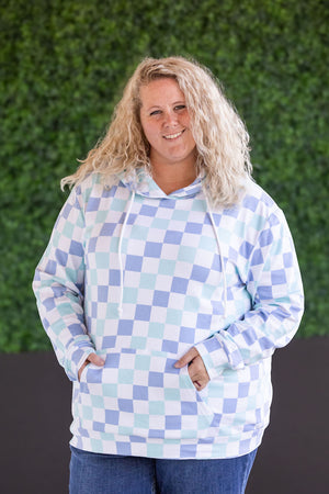 Hailey Pullover Hoodie - Blue and Mint Checker by Michelle Mae