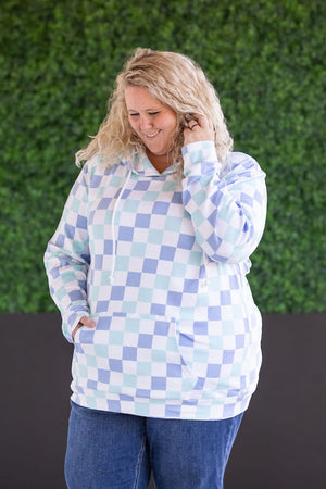 Hailey Pullover Hoodie - Blue and Mint Checker by Michelle Mae