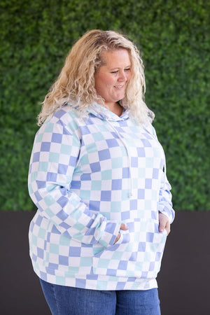 Hailey Pullover Hoodie - Blue and Mint Checker by Michelle Mae