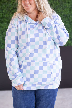 Hailey Pullover Hoodie - Blue and Mint Checker by Michelle Mae