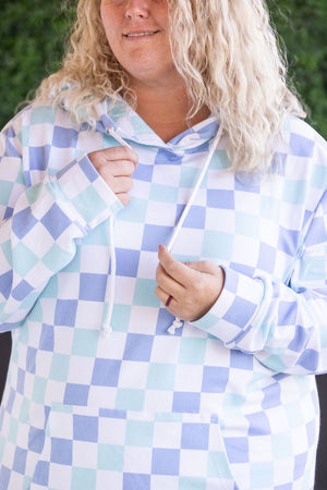 Hailey Pullover Hoodie - Blue and Mint Checker by Michelle Mae