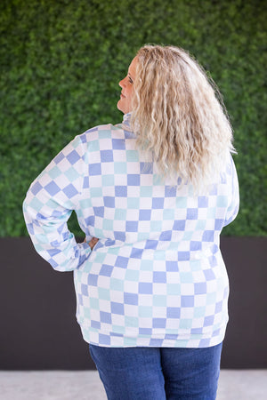 Hailey Pullover Hoodie - Blue and Mint Checker by Michelle Mae