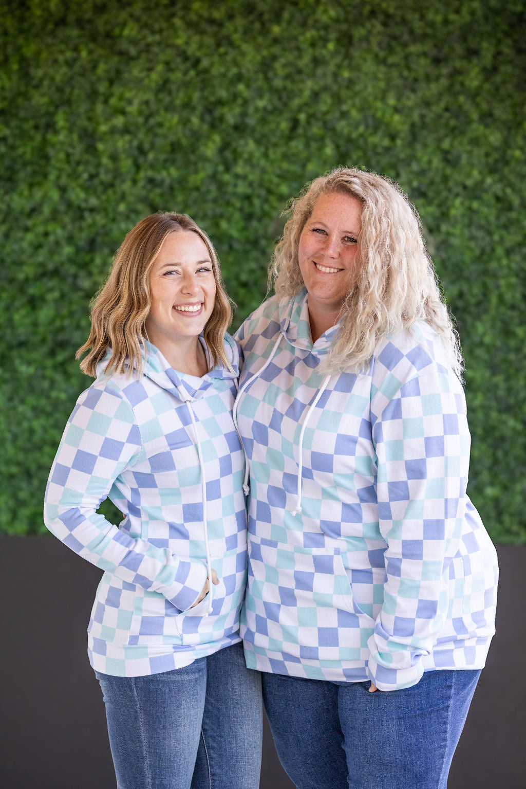 Hailey Pullover Hoodie - Blue and Mint Checker by Michelle Mae