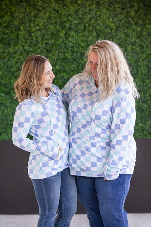 Hailey Pullover Hoodie - Blue and Mint Checker by Michelle Mae