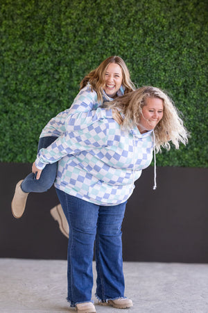 Hailey Pullover Hoodie - Blue and Mint Checker by Michelle Mae