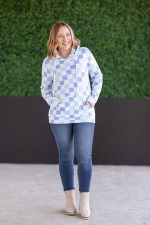 Hailey Pullover Hoodie - Blue and Mint Checker by Michelle Mae