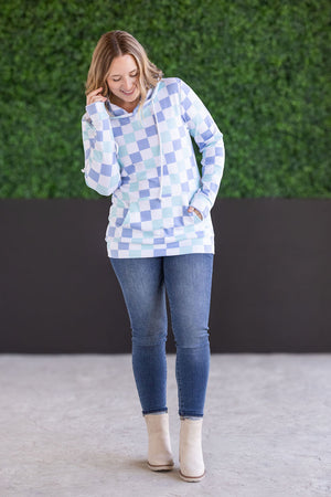 Hailey Pullover Hoodie - Blue and Mint Checker by Michelle Mae