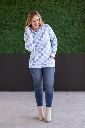 Hailey Pullover Hoodie - Blue and Mint Checker by Michelle Mae