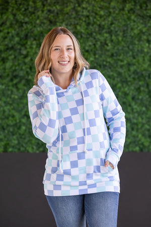 Hailey Pullover Hoodie - Blue and Mint Checker by Michelle Mae