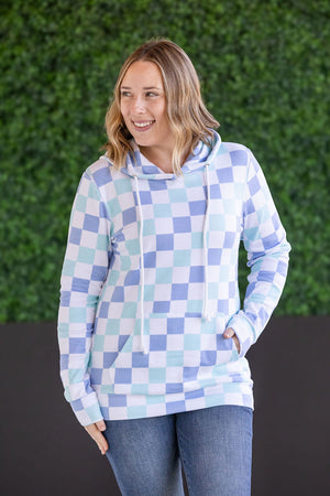 Hailey Pullover Hoodie - Blue and Mint Checker by Michelle Mae