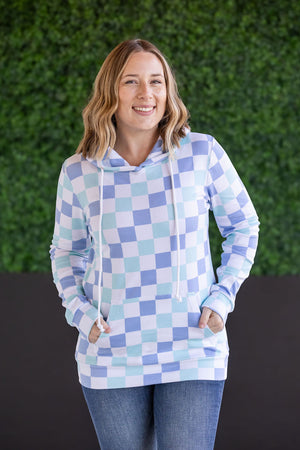 Hailey Pullover Hoodie - Blue and Mint Checker by Michelle Mae