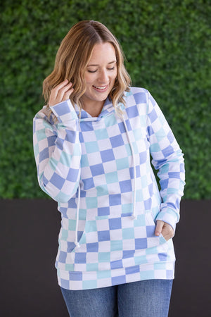 Hailey Pullover Hoodie - Blue and Mint Checker by Michelle Mae