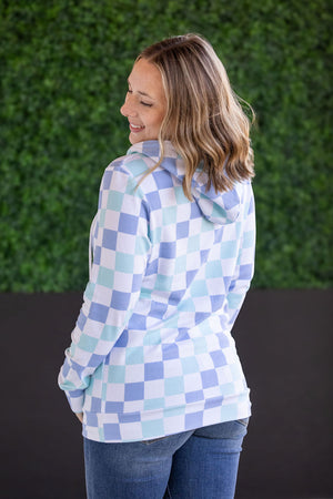 Hailey Pullover Hoodie - Blue and Mint Checker by Michelle Mae