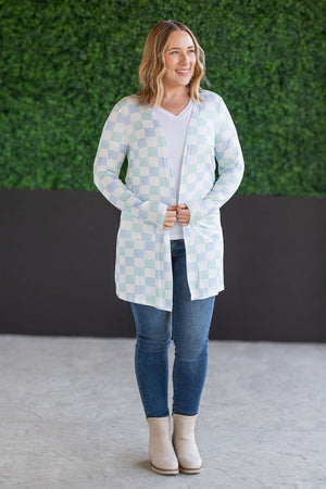 Classic Cardigan - Blue and Mint Checker bu Michelle Mae