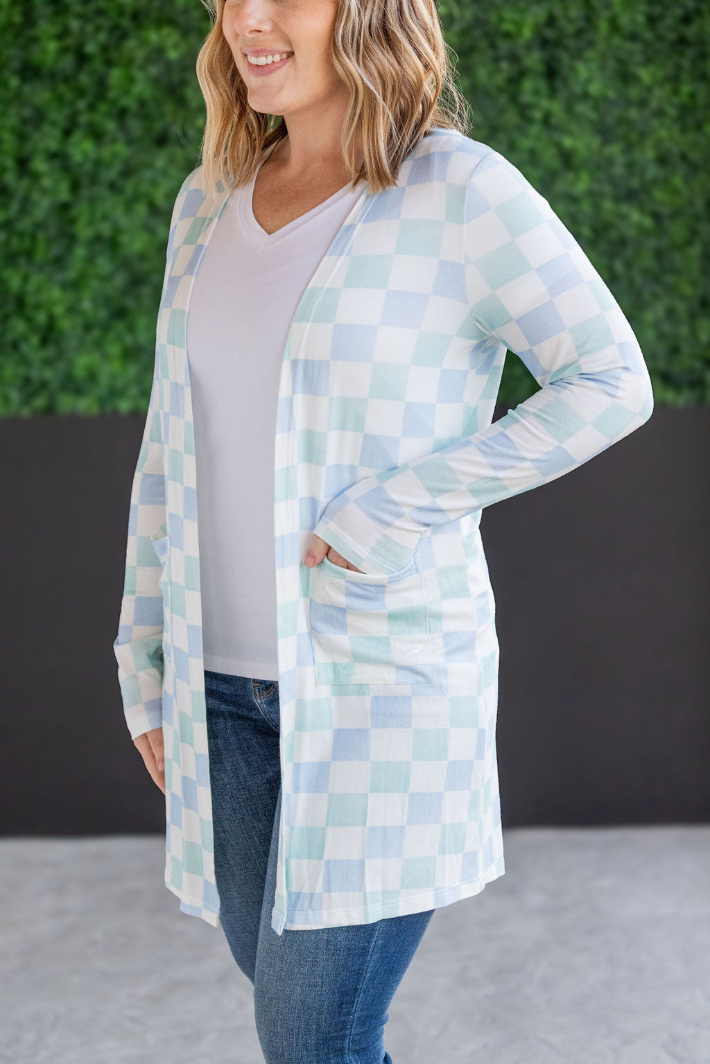 Classic Cardigan - Blue and Mint Checker bu Michelle Mae