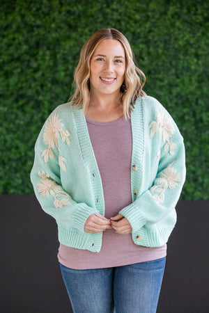 Mint and Tan Floral Cardigan by Michelle Mae