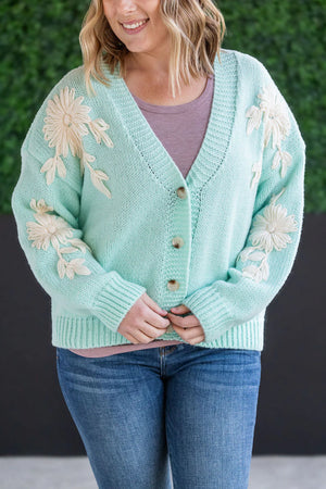 Mint and Tan Floral Cardigan by Michelle Mae