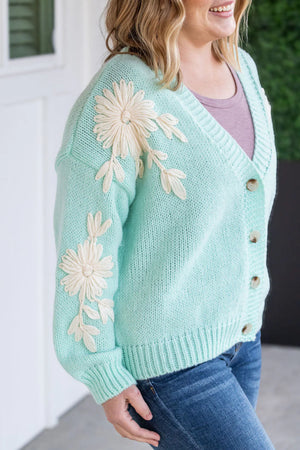 Mint and Tan Floral Cardigan by Michelle Mae