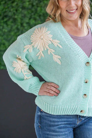 Mint and Tan Floral Cardigan by Michelle Mae