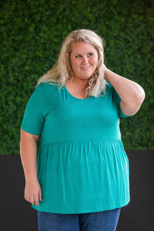 Sarah Babydoll V Neck Ruffle Short Sleeve - Teal by Michelle Mae