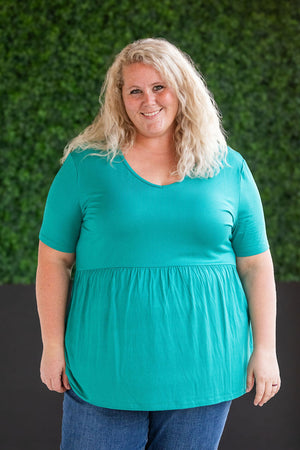 Sarah Babydoll V Neck Ruffle Short Sleeve - Teal by Michelle Mae