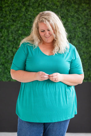 Sarah Babydoll V Neck Ruffle Short Sleeve - Teal by Michelle Mae