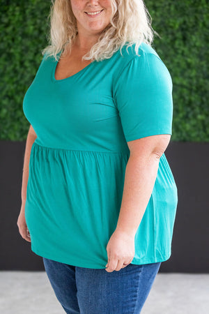 Sarah Babydoll V Neck Ruffle Short Sleeve - Teal by Michelle Mae