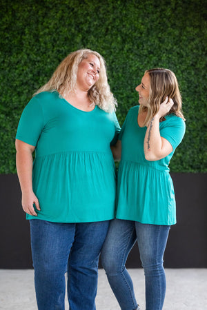 Sarah Babydoll V Neck Ruffle Short Sleeve - Teal by Michelle Mae