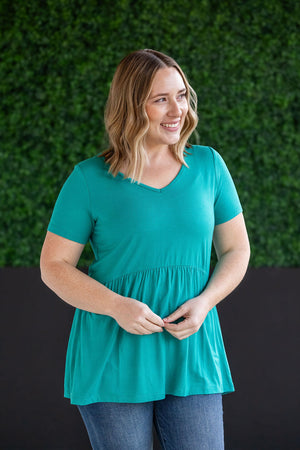 Sarah Babydoll V Neck Ruffle Short Sleeve - Teal by Michelle Mae