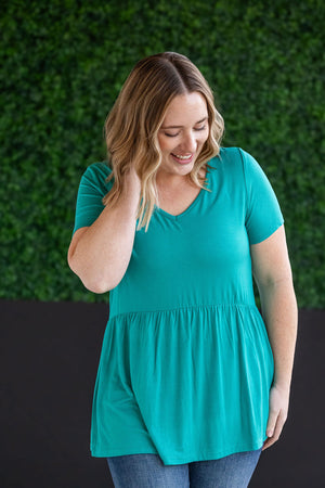 Sarah Babydoll V Neck Ruffle Short Sleeve - Teal by Michelle Mae