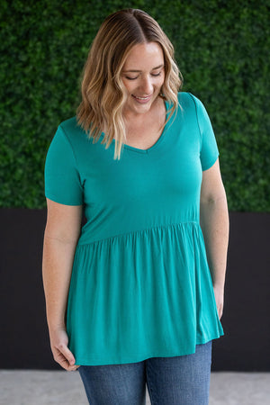 Sarah Babydoll V Neck Ruffle Short Sleeve - Teal by Michelle Mae