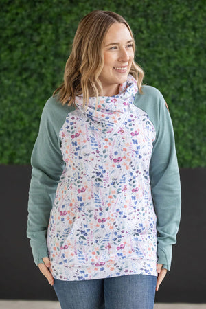 Zoey ZipCowl Sweatshirt - Sage and Floral Paradise by Michelle Mae